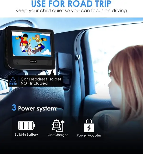 WONNIE 9.5" Portable DVD Player for Kids and Car with 7.5" Swivel Screen - Image 7
