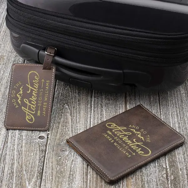 Personalized Leatherette Passport Holder and Luggage Tag Set for Both Men and Women, Available In 18 Unique Design Options and Custom Engraving Option - An Ideal Travel Gift for Boss - Aesthetically Pleasing Chestnut Color - Image 8