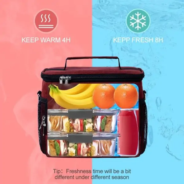 Tiblue Insulated Lunch Bag for Women/Men - Reusable Lunch Box for Office Work School Picnic Beach - Leakproof Freezable Cooler Bag with Adjustable Shoulder Strap for Kids/Adult(Medium, Burgundy Red) - Image 7