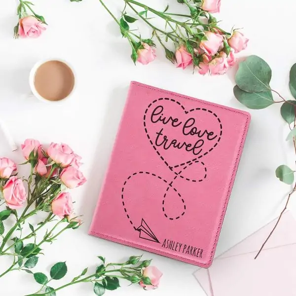 Personalized Leatherette Passport Holder and Luggage Tag Set for Both Men and Women, Available In 18 Unique Design Options and Custom Engraving Option - An Ideal Travel Gift for Boss - Aesthetically Pleasing Chestnut Color - Image 4