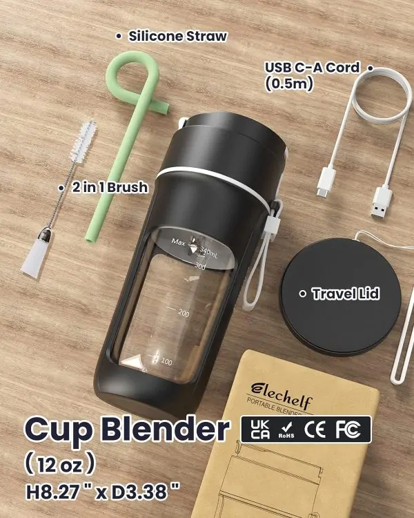 Elechelf Portable Blender for Shakes and Smoothies - Matte Black - Image 3